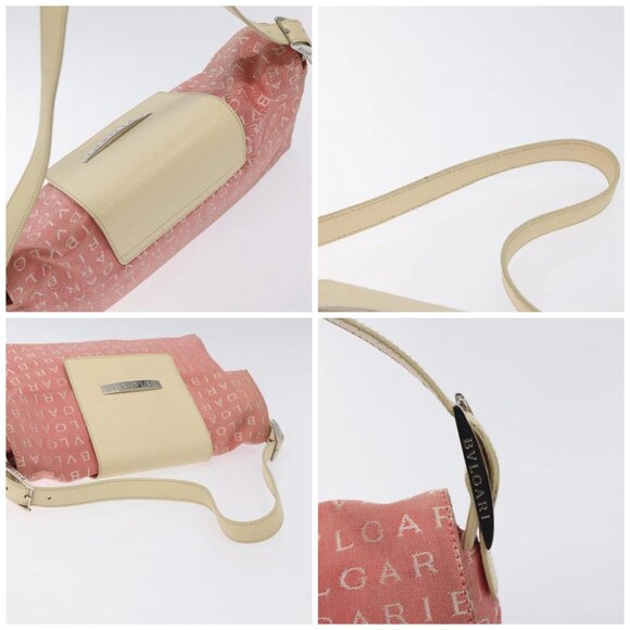 BVLGARI Logo Mania Shoulder Bag Canvas Pink Silver Auth BA3169 - Picture 16 of 16